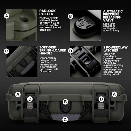 Image of NANUK 910 Empty Waterproof Hard Case - 14.3 inch x 11.1 inch x 4.7 inch, Protective Case for Gear - Impact-Resistant, Dustproof, Airline Carry-On Approved - Made in Canada, Olive