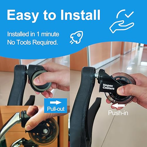 Image of Office Chair Caster Wheels (Set of 5) - Heavy Duty & Safe for All Floors Including Hardwood - Perfect Replacement for Desk Floor Mat - Rollerblade Style w /Universal Fit