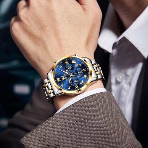 OLEVS Mens Stainless Steel Chronograph Watch, Big Face Roman Numerals Date Analog Quartz Dress Watches for Men, Fashion Multifunctional Waterproof Luminous Hands Men's Wristwatch3