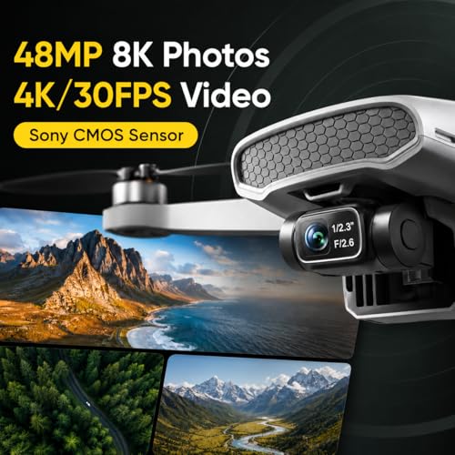Image of Holy Stone Drones with Camera for Adults 4K, 48MP 8K Photos, 4K /30FPS Video, 3-Axis Gimbal, GPS Auto Return, 10KM 5.8GHz Transmission, 60-mins Fly Time, AI Quick Shots, Under 249g (Gray)