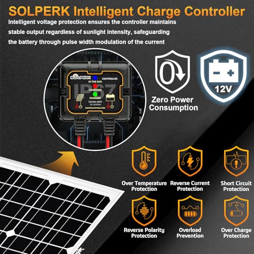 Image of SOLPERK Solar Panel Kit 20W 12V, Waterproof Solar Battery Trickle Charger Maintainer + Smart MPPT Controller + Adjustable Mount Bracket for Boat Car RV Motorcycle Marine Automotive