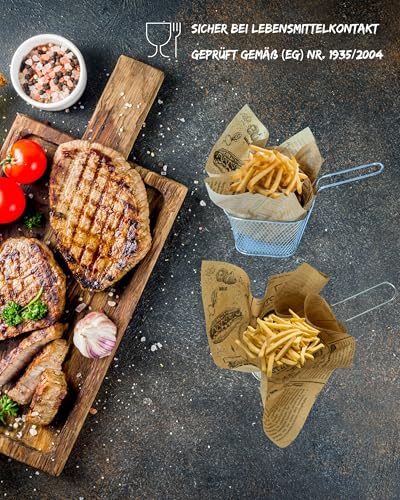 FRITZTOWN Deli Paper 25×25 cm 200 Blatt | Unbeschichtetes Einschlagpapier & Burger Papier | Fettabweisendes Food Paper für Burger, Pommes, Sandwich, BBQ & Street Food