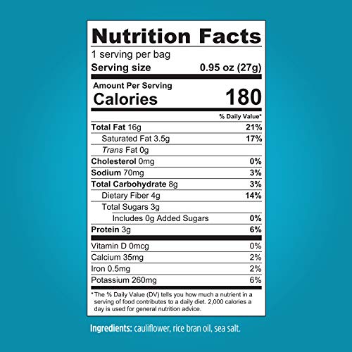 Keto Chips Low Carb Cauliflower Bites - 5g net carbs Cauliflower Chips Healthy Snacks for Kids and Adults (Sea Salt) Low Sugar Snacks Gluten free Vegan Paleo Atkins Food No Sugar Added Snack (4 Packs)