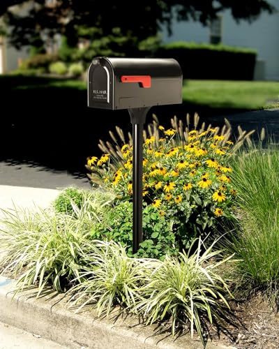 Image of Architectural Mailboxes 7600B-10 MB1 Mailbox, Medium, Black | Galvanized steel build for outside with rust-resistant powder-coat finish and a magnetic door closure. USPS approved.