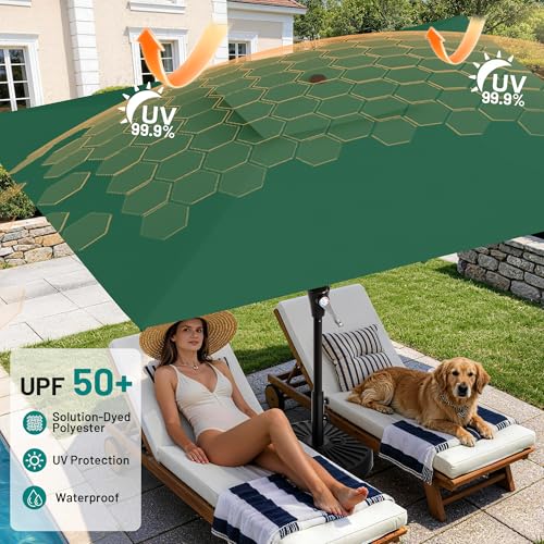 Image of AreShark 8'x10' 2 Tiers Rectangular Patio Umbrella - Outdoor Umbrella Waterproof UV Protection, Market Table Umbrella w /Crank for Pool, Backyard, Deck(Dark Green)
