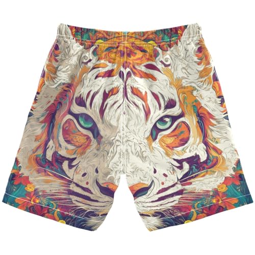 Boys Beach Board Shorts Lion Funny Watercolor Swim Trunk Teen Swimwear 8-16Y Multicolor2