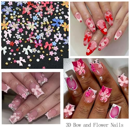 SEMATA 2 Box 3D Flower Nail Charms,Nail Gems Butterfly Heart Bow Flatback Pearl Nails Rhinestones Charms for Nails Art Jewels Design Decor(Colorful-20) — view 5