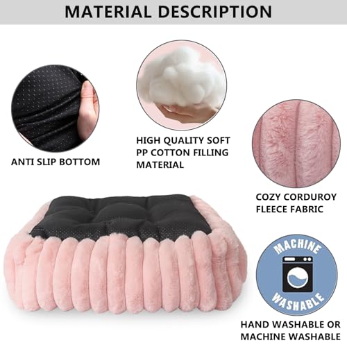 Cute Small Dog Beds for Small Dogs Girl and Cats Washable,Rectangle Cat Bed with Sides Orthopedic Soft Cozy Calming Sleeping Puppy Beds Pink Pet Cuddler Doggie Bed with Anti-Slip Bottom S(20"x19"x5") - Image 6