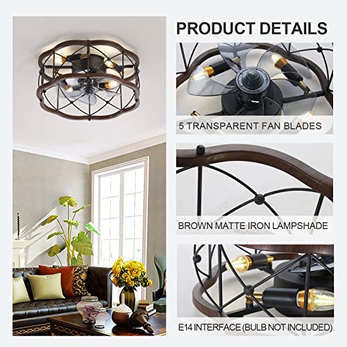 Ventilateur de plafond rétro DC avec lampe E14 encastré et télécommande