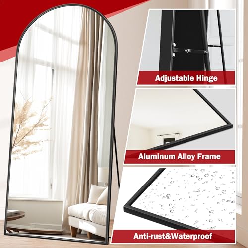 Suidia Arched Full Length Mirror, 76"x34" Floor Mirror Freestanding, Floor Standing Full Body Mirror with Stand for Bedroom, Hanging Mounted for Living Room Cloakroom, Black