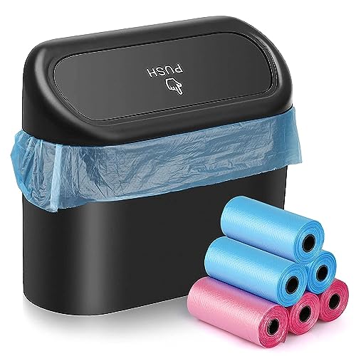 Auto Mülleimer Mit Deckel - Mini Abfalleimer Für Getränkehalter Mit 8 Müllbeuteln