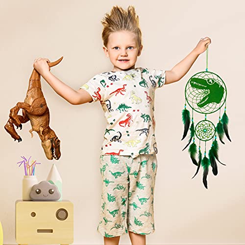Basumee Dinosaur Dream Catcher For Kids Feather Dream Catchers Handmade Home Décor Wall Hanging With Double Ring For Nursery Bedroom Boy Birthday Gift, Green #TOP3
