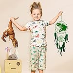 Basumee Dream Catcher for Kids Feather Dream Catchers Handmade Home Decor Wall Hanging with Double Ring for Nursery Bedroom Boys Room, Green Dinosaur - Image 4