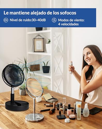Miniatura 4 de Primevolve 7.5 Ventilador Portatil Con 7200mah Batería Recargable, No-Rotación Ventilador De Pie Plegable Para Oficina Viaje, Ventilador Silencioso Con Mando A Distancia Para Dormitorio-Negro
