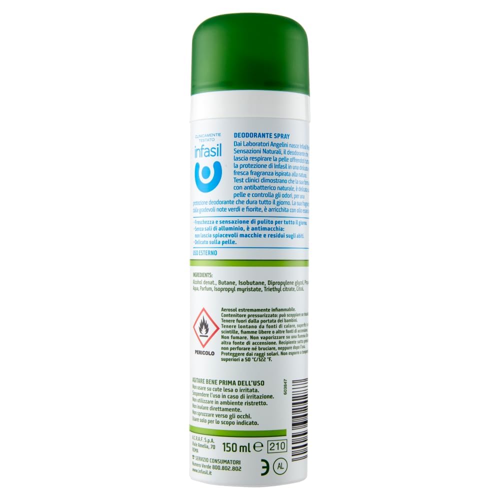 Infasil - 12 deodoranti spray Neutro Sensazioni Naturali con olio essenziale, 150 ml + portachiavi in omaggio
