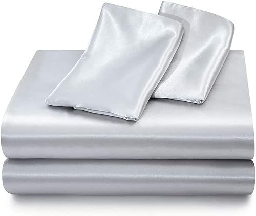 Miniatura 9 de Thmyo Juego de sábanas de satén, juego de sábanas de satén sedoso extra suave con 1 sábana bajera + 1 sábana encimera + 2 fundas de almohada (4
