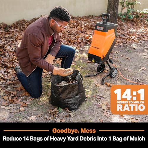 Image of LawnMaster FD1503 Electric Wood Chipper Shredder 15-Amp 1.8-Inch Cutting Diameter Max 14:1 Reduction