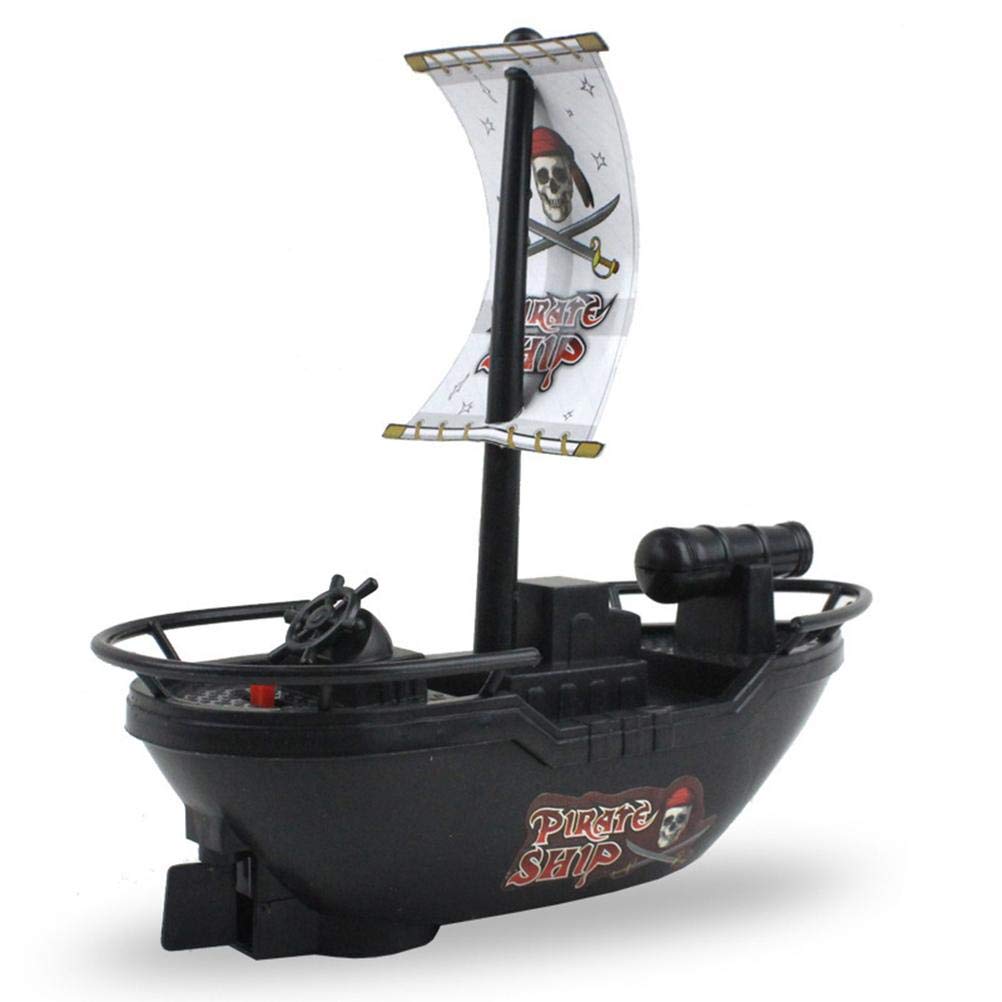 Aatraay Kids Pirate Toy Boat, Motorized Bath Toys for Children with 2 AA Batteries, Lightweight Pool Water Boat for Toddlers Boys Girls (black)