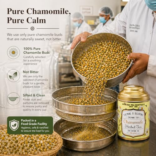 Image of Sancha Tea Boutique, Chamomile Herbal Tisane, Caffeine Free Infusion x Pack of 2 (50gm each), Real Chamomile Flowers, Traditionally Valued for Relaxation & Bedtime Calm