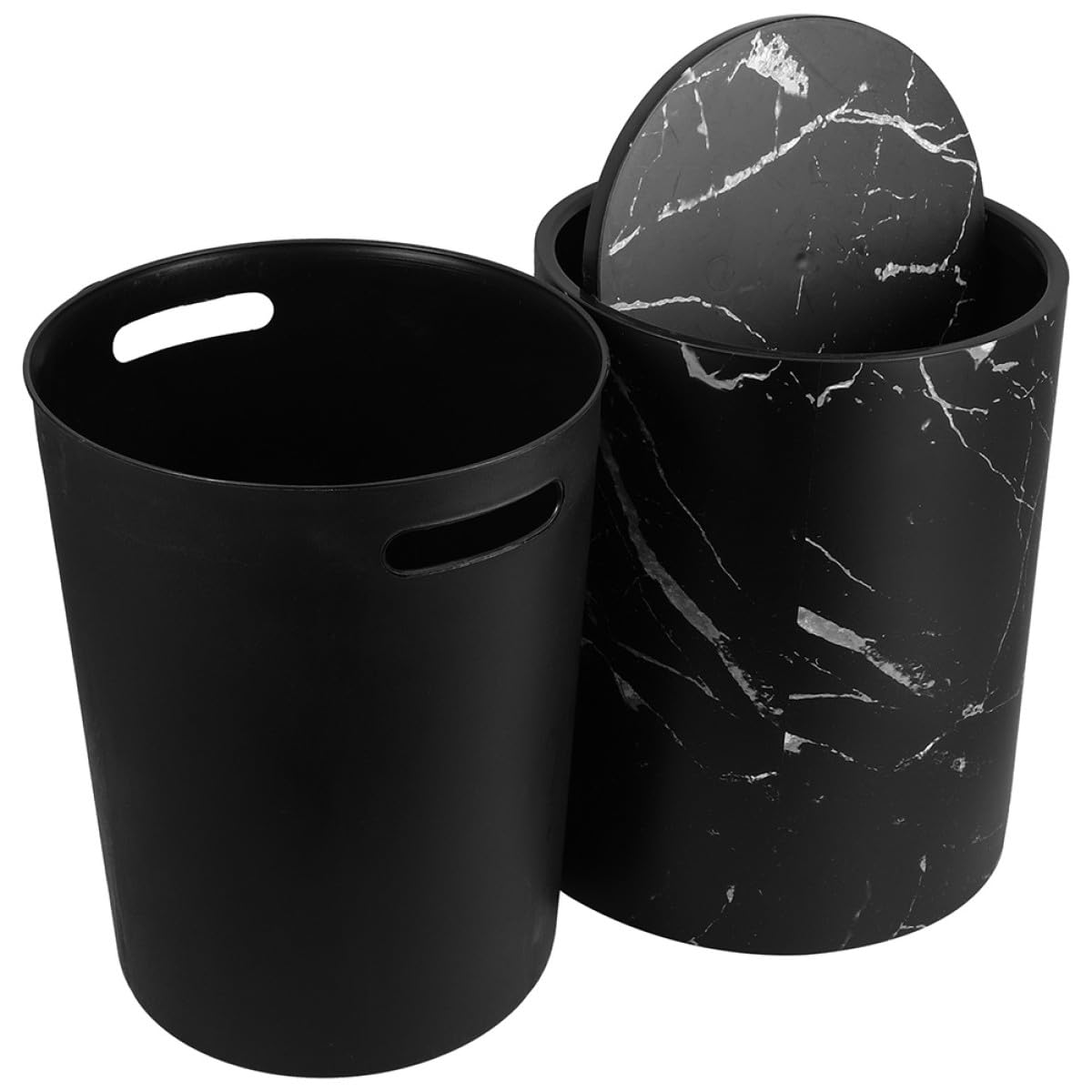 Healifty Marmorierter Papierkorb mit Deckel, 15l, Schwarz aus Pp | 1 Stück, Modernes Design mit Simuliertem Marmormuster, für Ordnung in Wohnräumen und Arbeitsbereichen