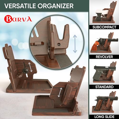 BarvA 2 Phone Docking Station | Patented Adaptive Wood Gun Rack | Night Stand Room Decor | Gun Accessories Gifts for Men | Smart Watch & Phone Stand | Charging Station Desk Organizer