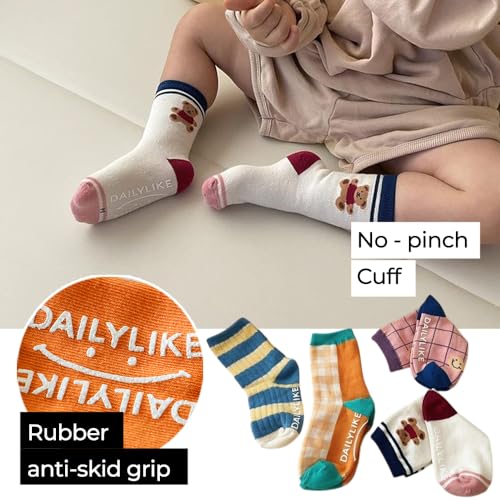 Baby Boys Girls Non Slip Grip Ankle Socks with Anti Skid Grippers for Infants Toddlers Kids 4 Pairs2