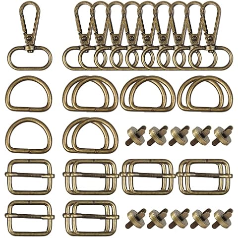 HONMOK 40 PCS Metal D Rings for Bags Swivel Snap Hooks Triglide Slider Buckle Magnetic Button Clasps Snaps for Fastener Handbag Clothes Leather Sewing Hardware DIY Craft Cover