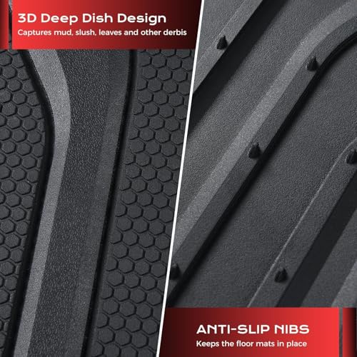 Image of Coverado Car Floor Mats for Cars, Waterproof All Weather Floor Mats, Deep Dish Car Mats, Universal Trim to Fit Automotive Floor Mats for Trucks Car Accessories for Cars SUV Truck (3 Pcs,Black)
