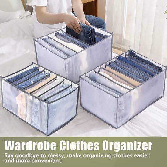51lS hAdriL 7 Grid Transparent Closet Clothes Organizer Home & Kitchen Grids Foldable Partition Drawer for Wardrobe & Closet Undergarments Holder Multi Pockets Storage Organizer Collapsible Compartment (4) - MSDeals