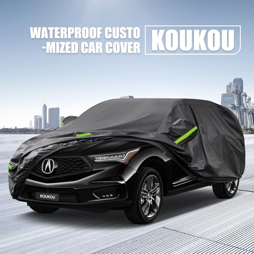 Image of KouKou Waterproof SUV Car Cover Suitable for Acura RDX from 2007 to 2025, 7 Layers Windproof All Weather Waterproof Outdoor Cover Sun Rain UV Dust Snow Protection. Black