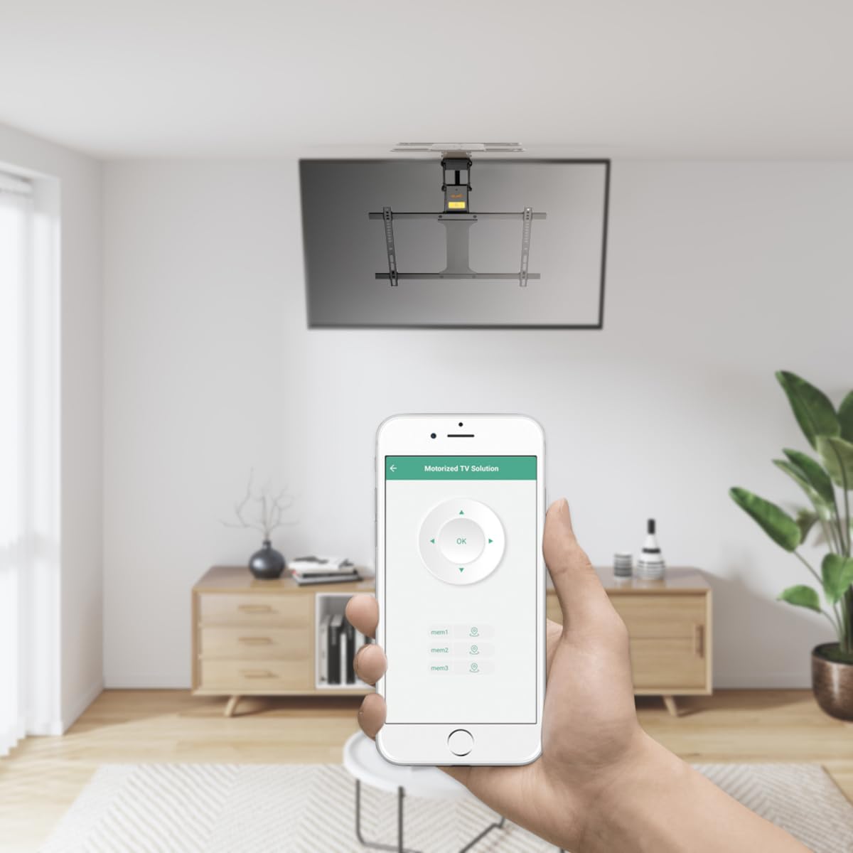 My Wall Supporto da soffitto HL47ML motorizzato e pieghevole per schermi piatti con controllo Smart Home per 32-75 pollici, carico fino a 35 kg con rotazione di 180°