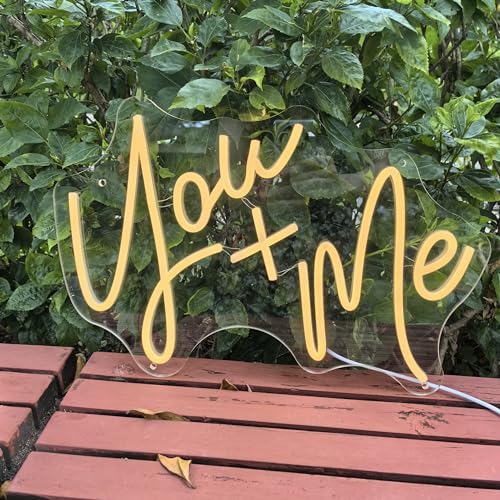 Image of You and Me Neon Sign Wedding Backdrop Decorations For Reception, Custom Led Sign For Wedding Birthday Party Decor, Neon Wedding Sign USB Operated (15.7x11in)