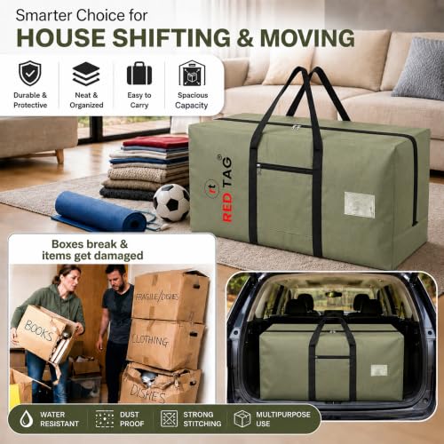 Image of Storite Extra Large Moisture Proof 236 L Heavy Duty 1680 Denier Nylon Multi-Purpose Toys Storage Bag /Stationery Paper /Blankets /Clothes Storage Bag (Olive Green, 113x39x56 cm)