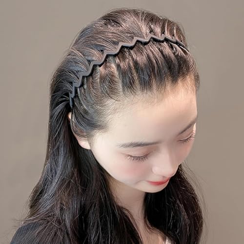 Wziys SP28601-ZM 2Pcs Zig Zag Headbands For Women Men, Black Plastic Hair Bands Non Slip Wave Headbands Shark Teeth Hair Comb Headbands 90S Fashion Accessories thumb #2