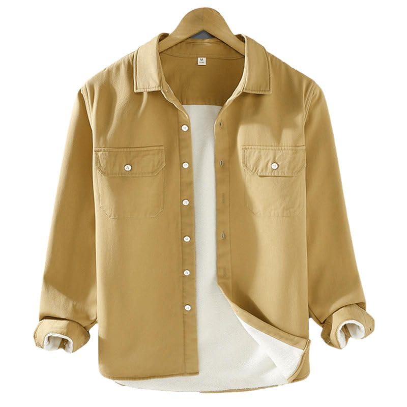 Camisa de manga larga de algodón grueso premium y forro polar interior 4
