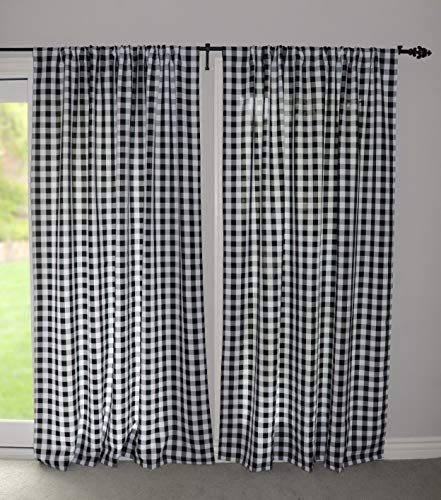 Lovemyfabric Gingham/Checkered 100% Polyester Curtain Window Treatment/Decor Panel-Black And White (1, 56"X96") #TOP3