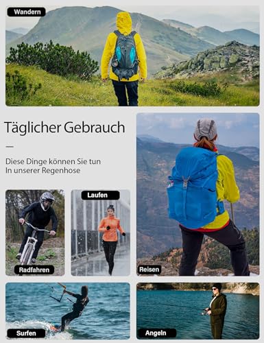 Coutyuyi wasserdichte Damen Regenhose Leicht Wanderhose Wasserdicht & Atmungsaktiv Winddichte Überziehhose Outdoor(Schwarz,Medium/29)