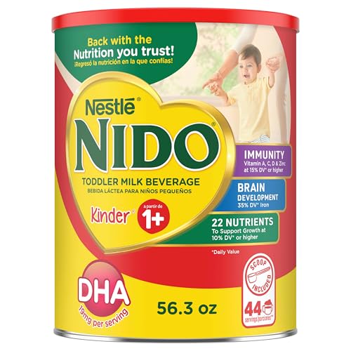 Nestlé NIDO Kinder Toddler Milk Beverage Powder Mix, 1 + Years, Toddler Nutritional Drink, Powdered Milk for Toddlers, 47 Servings per Container, 282 Total Servings, 6 Pack.