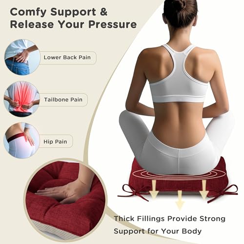 Image of AddGrace Chair Cushions for Dining Chairs Set of 4 Kitchen Seat Cushions with Ties and Non Slip Backing Tufted Indoor Seat Pad for Kitchen Dining Room 18 inch x 17 inch x 3 inch Burgundy