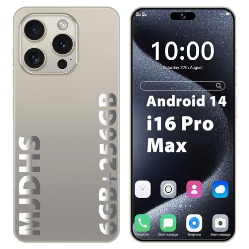 MJDHS i16 Pro MAX Smartphone para Android 14, 7.3 Pulgadas, se Puede Ampliar a 128 GB, Dos Ranuras de Tarjetas sim, 72mp Front + 108mp Rear Camera Doble cámara(Size:6GB+256GB,Color:Starlight)