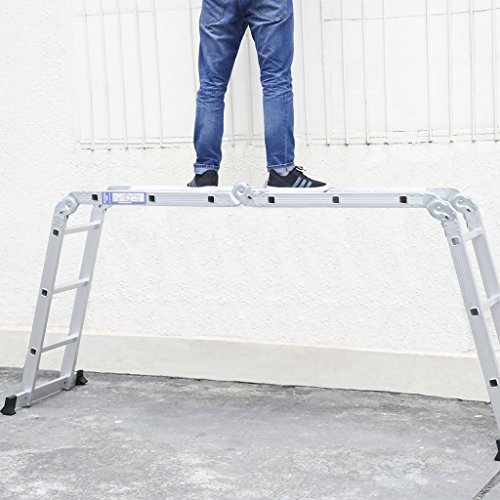 Luisladders Folding Ladder Multi-Purpose Aluminium Extension 7 in 1 Step Heavy Duty Combination EN 131 Standard (12.5 Feet)