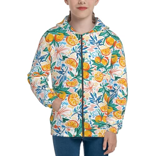 Fruit Orange and Leaves Kids Pullover Hoodies Boys Zip Up Sweatshirts Girls Athletic Clothes with Pocket3