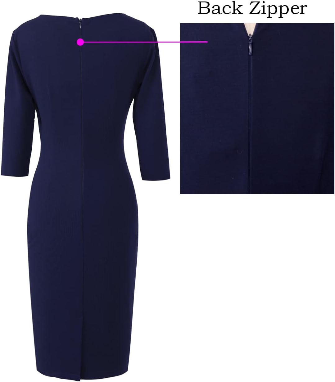 VFSHOW Womens Elegant Ruched Pleated Work Business Office Cocktail Party Bodycon Pencil Sheath Dress - Image 5