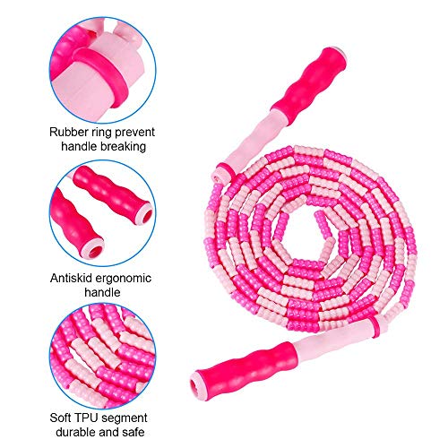 Zocy Soft Bead Jump Rope,Adjustable Fitness Skipping Rope For Men, Women And Kids Keeping Fit, Training (Pink+Blue) #TOP2