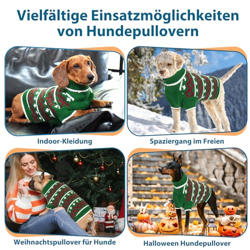 Katzinst Hundepullover Große Hunde – Warmer Stricken Winterpullover für Hunde | Atmungsaktiv und Weicher Hundepulli mit Muster, Herbst Winter Hund Pullover, Labrador, Dobermann (Grün, 3XL)