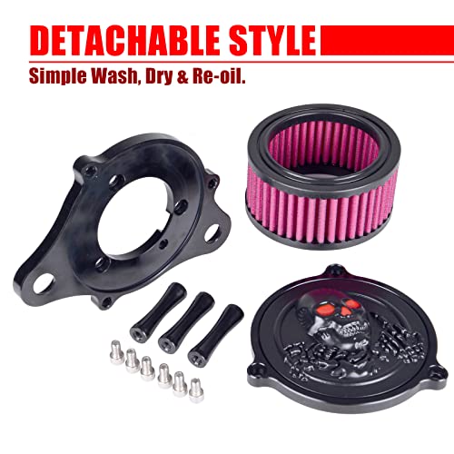 Image of Goldfire Motorcycle Air Cleaner Filters Washable CNC 3D Skeleton Skull With Red Eyes Air Cleaner Intake Filter Kit Fits For Harley Sportster Iron 883 Dark Custom XL883 1200 2004-2017 Accessories