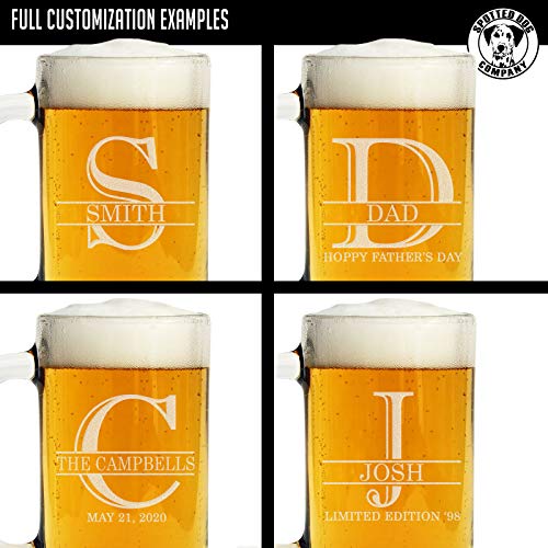 Personalized Etched Monogram 16oz Glass Beer Mug, Halpert