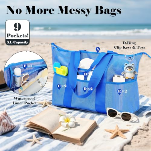 Image of Fammart Large Mesh Beach Bag for Women, Oversized Beach tote Swim Pool Bag
