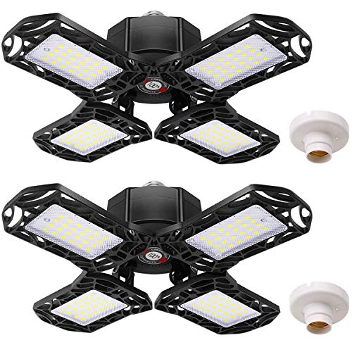 2-Pack 120W Garage Lights - 12000LM 6000K Bright LED Garage Lighting Four-Leaf Deformable Garage Ceiling Lights, with Adjustable Multi-Position Panels for Garage, Workshop, Attic, Basement