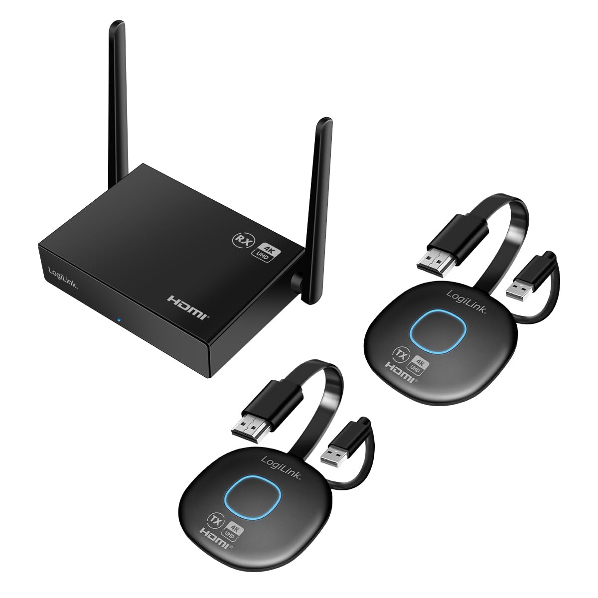 LogiLink HDW0112 - Kit videoconferenza HDMI BYOD (Bring Your own Devices), senza fili, 50 m, 30 zu1, multicast, 4 K@60 Hz, per visualizzare/condividere dati/video tramite WiFi HDMI sulla TV